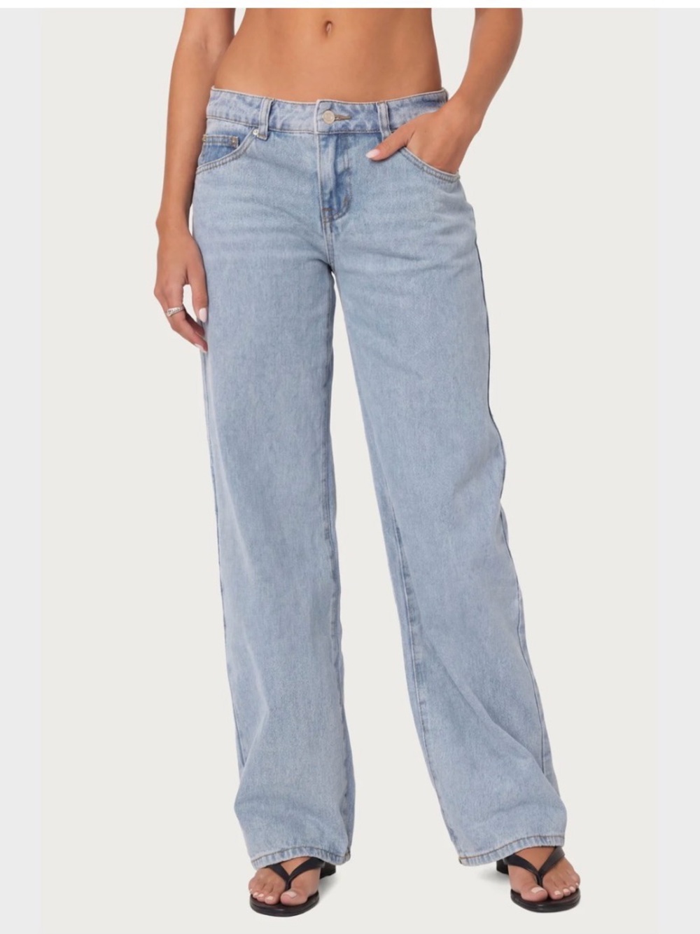 Edikted Light Wash Boyfriend Wide Leg Jeans - Light Blue